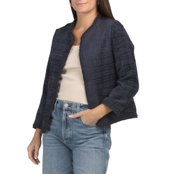 MAX STUDIO LONDON Navy Crosshatch Tweed Short Jacket - Picture 1 of 2
